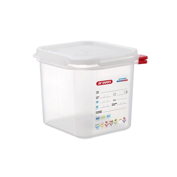 Araven AIRTIGHT CONTAINER POLYPROPYLENE GN1/6, 2.7qt TRANSPARENT, 6 7/8" X 6 3/8" X 6" 03025